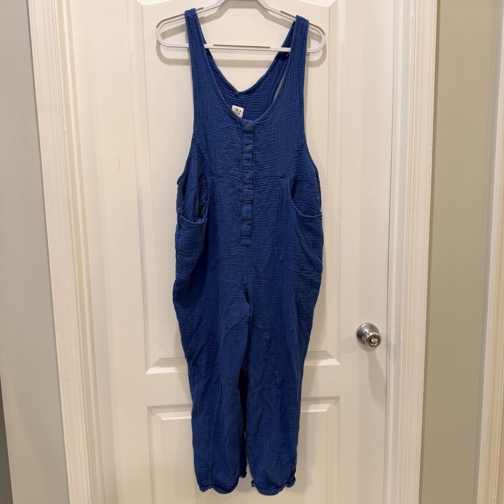 Blue Buttercup Gauze Cotton Jumpsuit Womens Medium‎ Blue Button Front